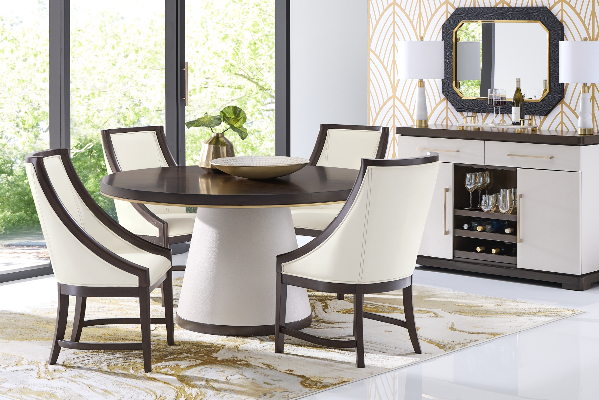Elko Falls Espresso 5 Pc Round Dining Room with Upholstered Host Chairs full room