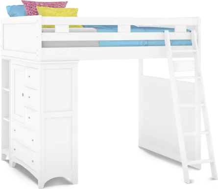 Ivy League 2.0 White Full Loft with Chest and Bookcase