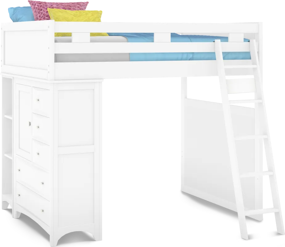 Ivy League 2.0 White Full Loft with Chest and Bookcase