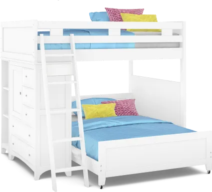 Ivy League 2.0 White Full/Full Loft with Chest and Bookcase
