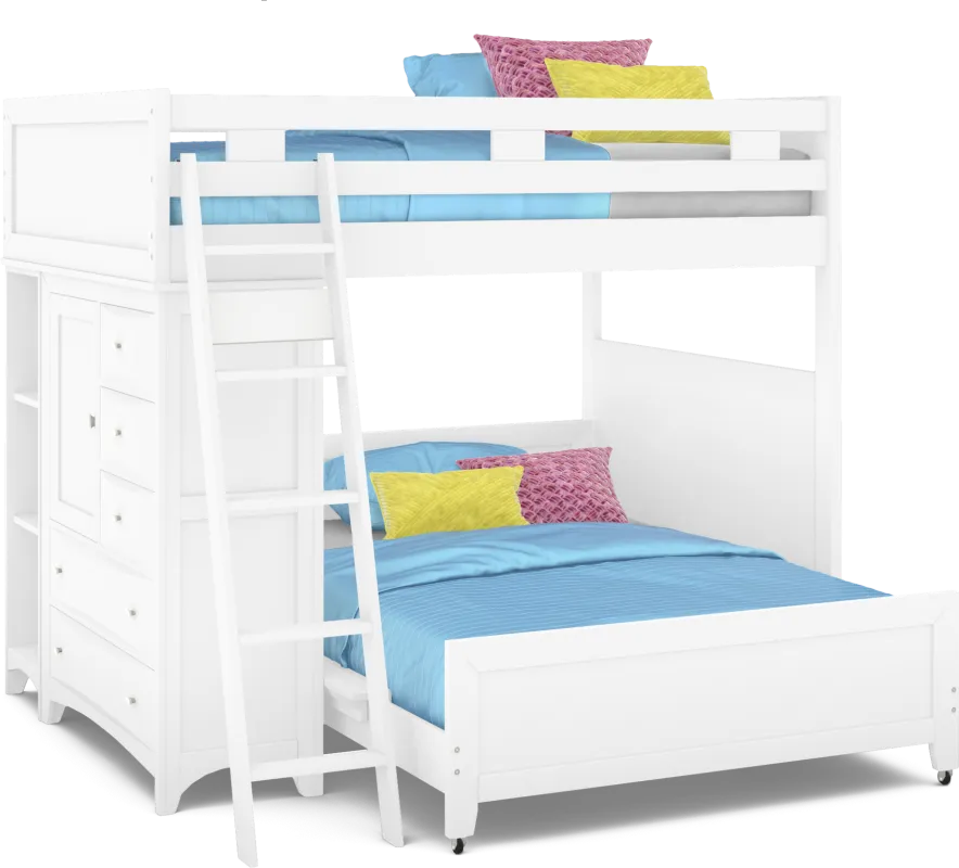 Ivy League 2.0 White Full/Full Loft with Chest and Bookcase