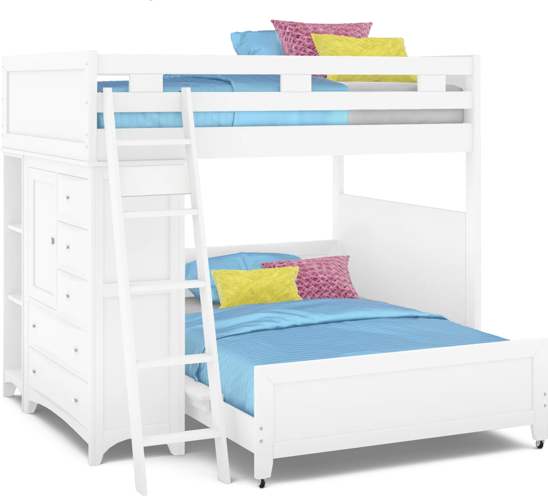 Ivy League 2.0 White Full/Full Loft with Chest and Bookcase