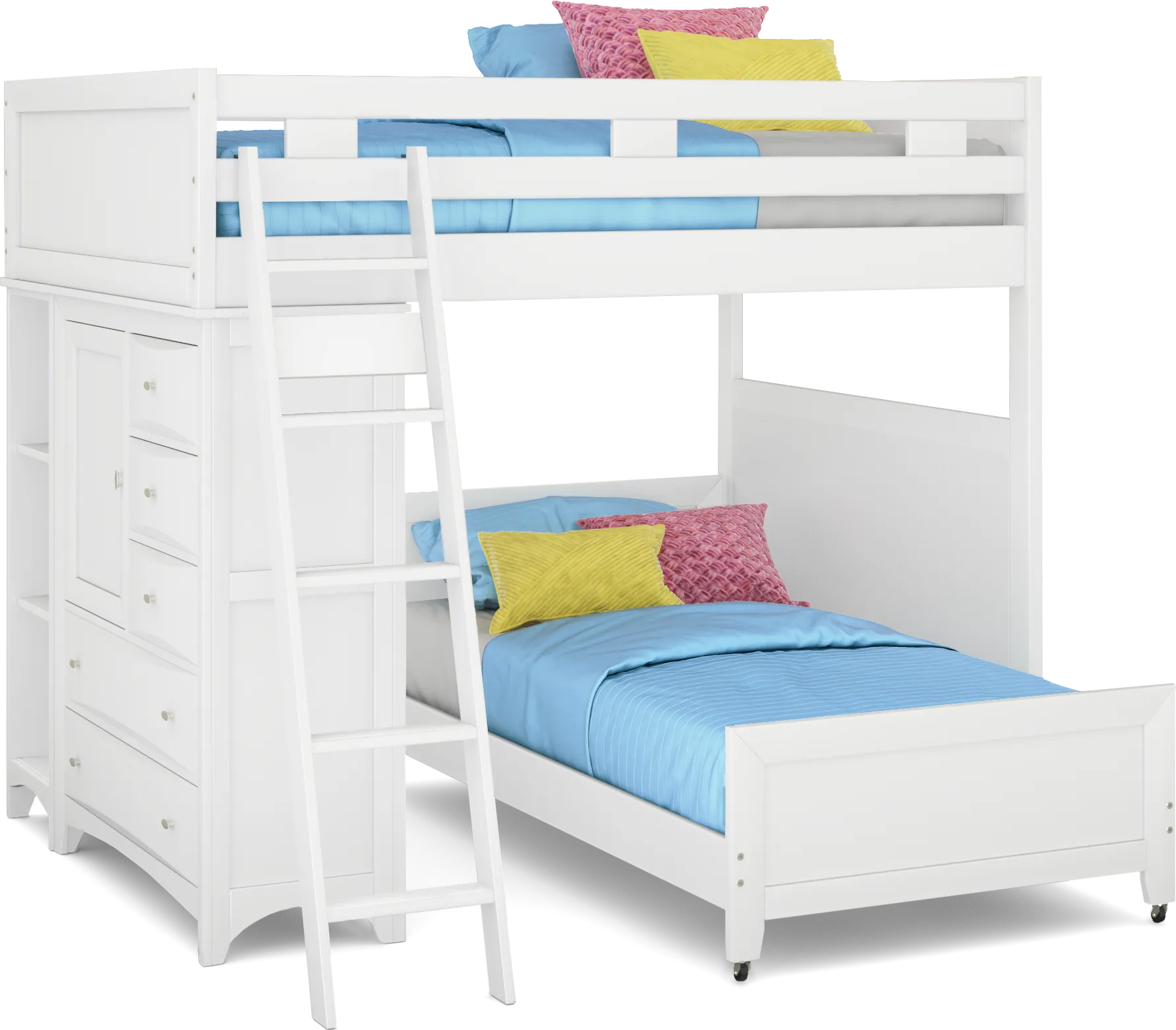 Ivy League 2.0 White Full/Twin Loft with Chest and Bookcase - Thumbnail - Image 1