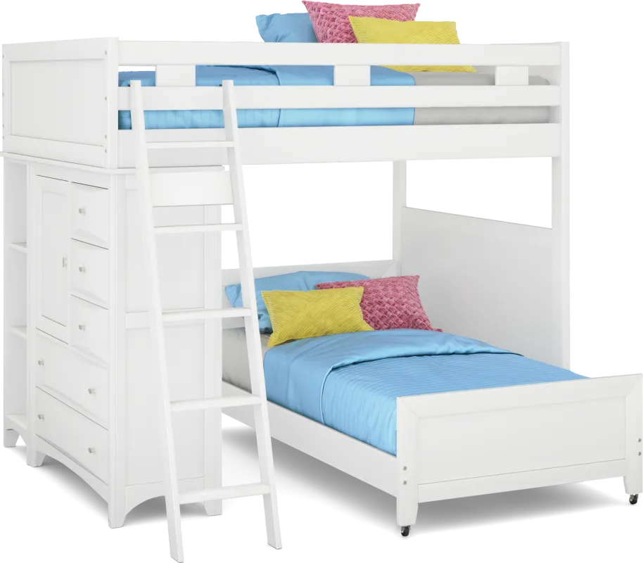 Ivy League 2.0 White Full/Twin Loft with Chest and Bookcase