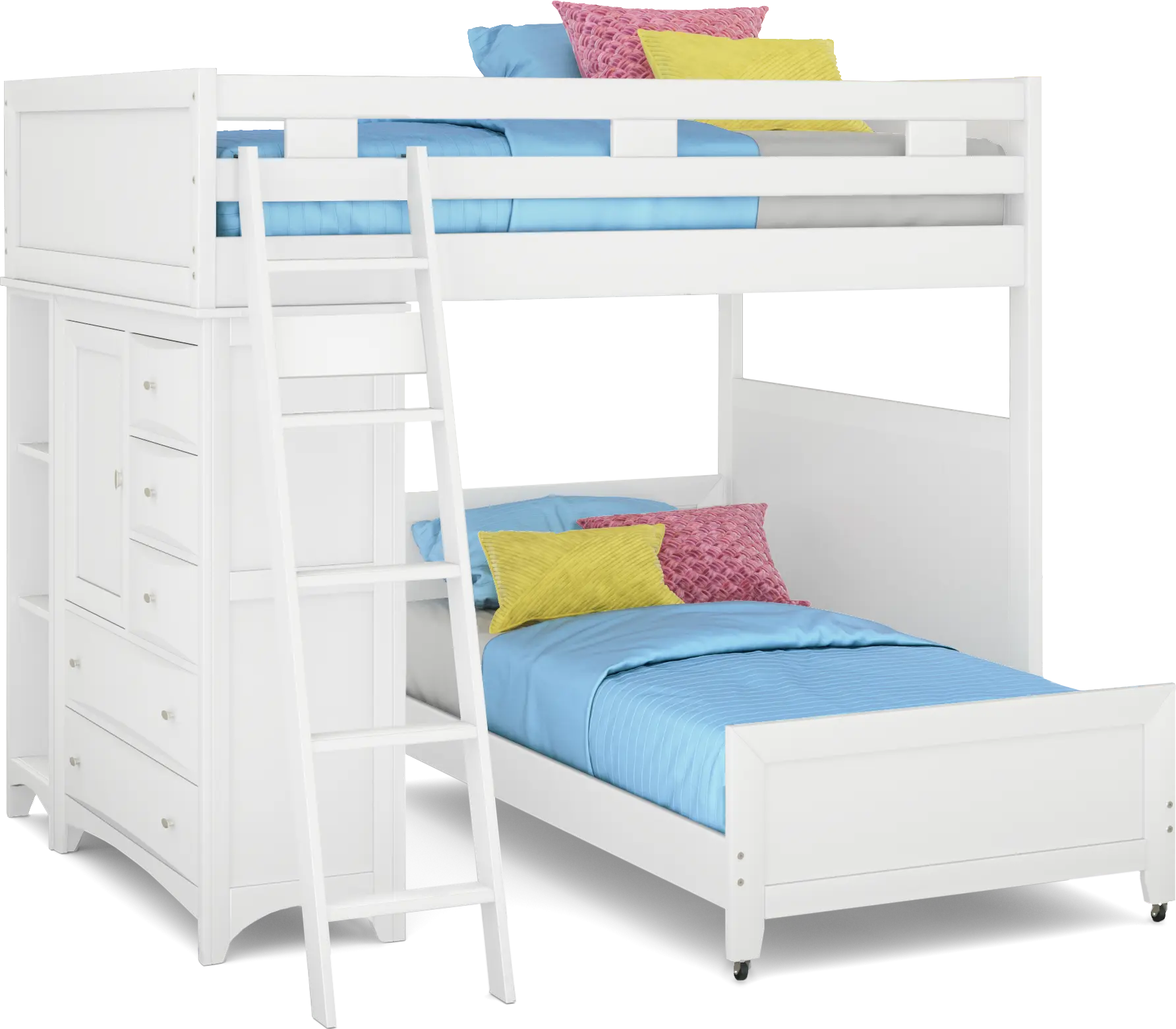 Ivy League 2.0 White Full/Twin Loft with Chest and Bookcase