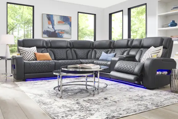 Encore Black Leather 3 Pc Triple Power Reclining Sectional