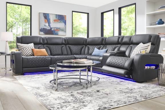 Encore Black Leather 3 Pc Triple Power Reclining Sectional