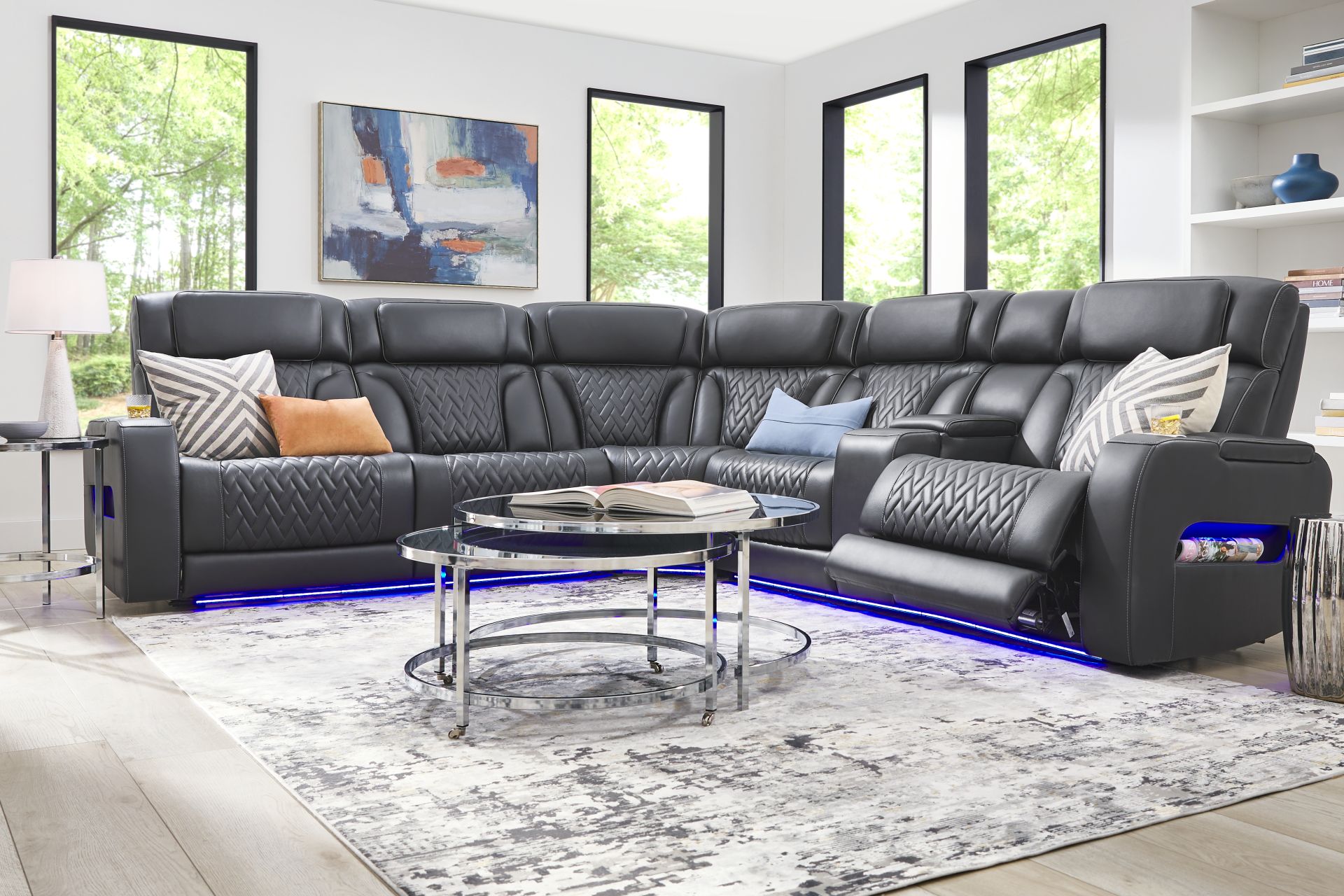 Encore Black Leather 3 Pc Triple Power Reclining Sectional - Image 2