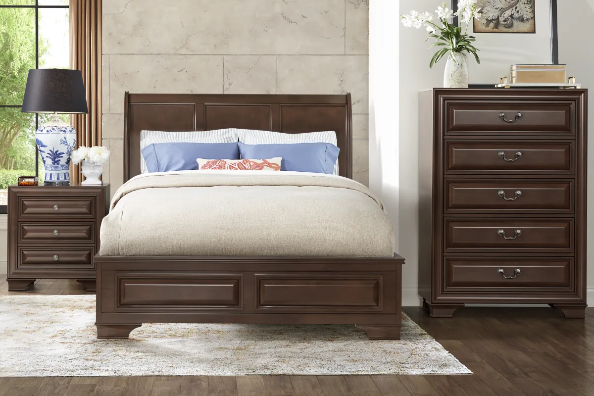 Mill Valley II Cherry Finish 5pc King Sleigh Bedroom