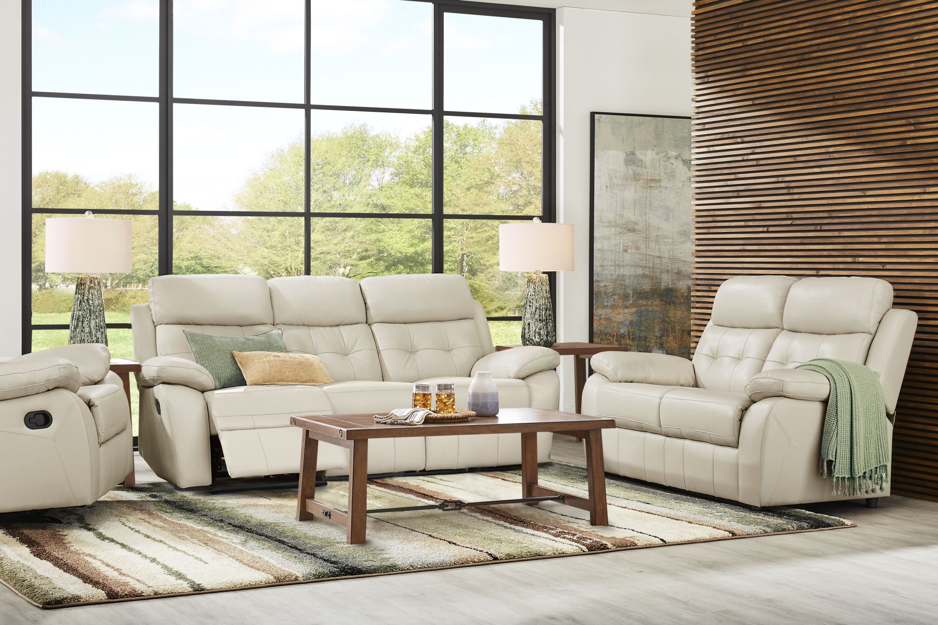 Antonin Beige Leather 5 Pc Living Room with Reclining Sofa - Image 1