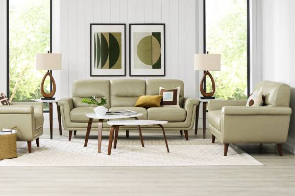 Harrington Park Sage Leather Sofa