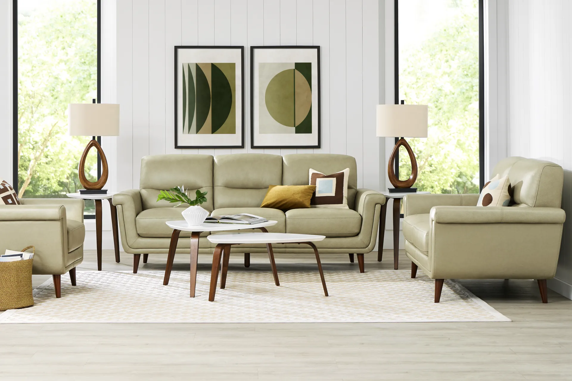 Harrington Park Sage Leather Sofa - Image 1