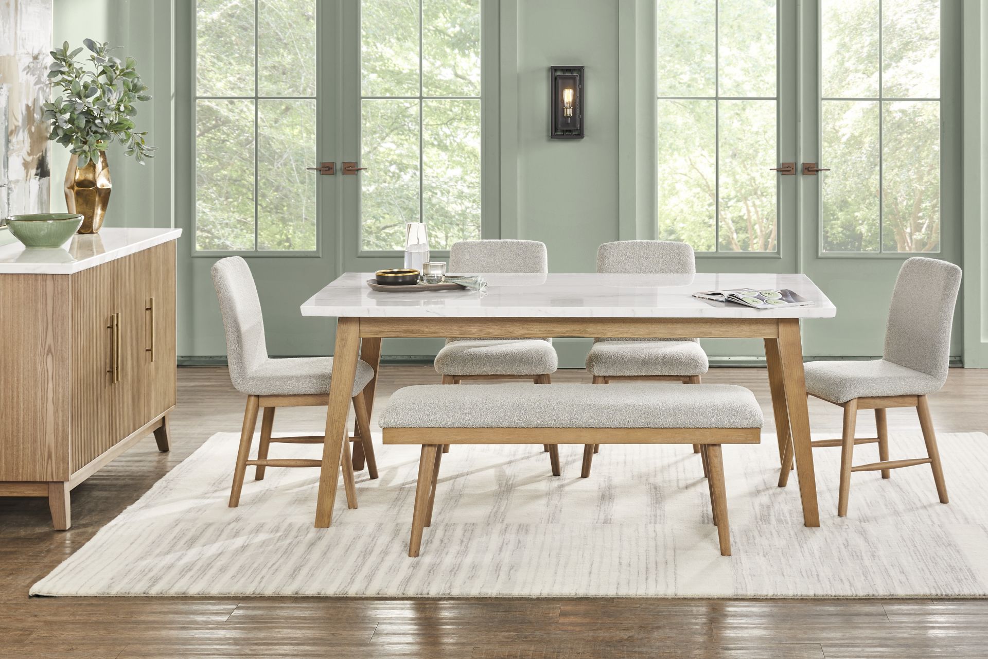 Viola Natural 6 Pc Marble Top Dining Room - Image 1