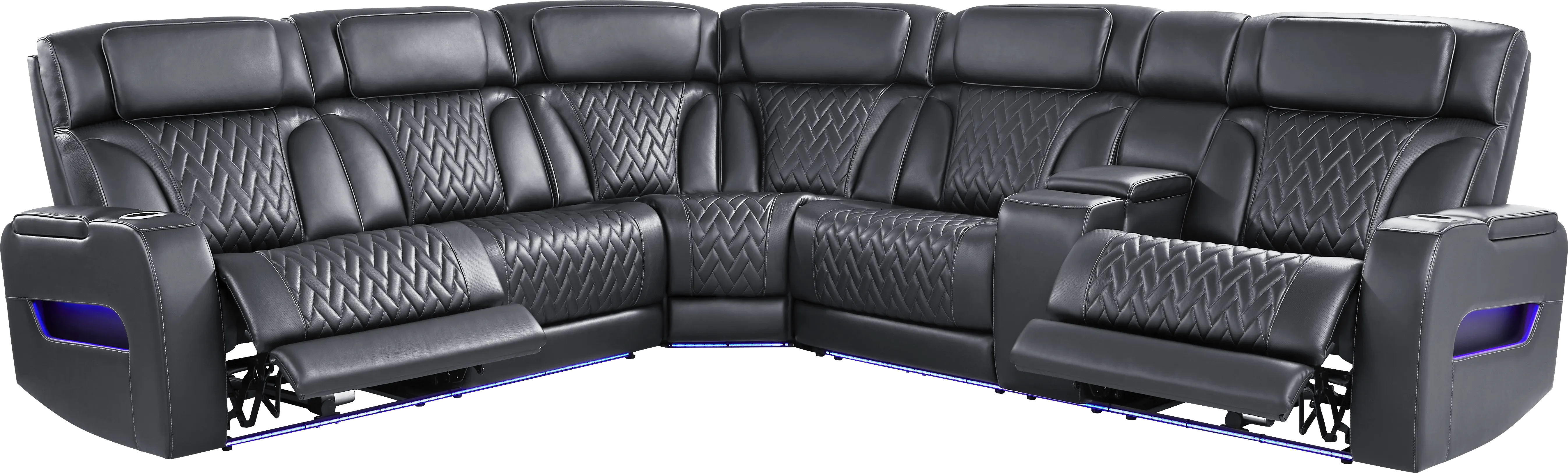 Encore Black Leather 3 Pc Triple Power Reclining Sectional - Thumbnail - Image 1