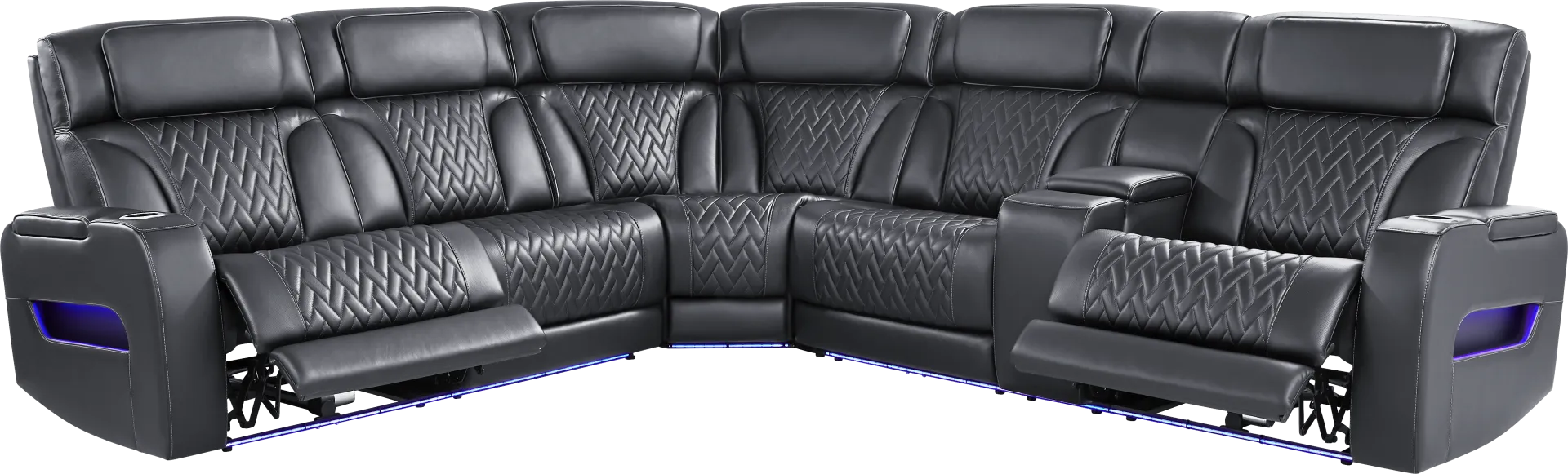 Encore Black Leather 3 Pc Triple Power Reclining Sectional - Image 1