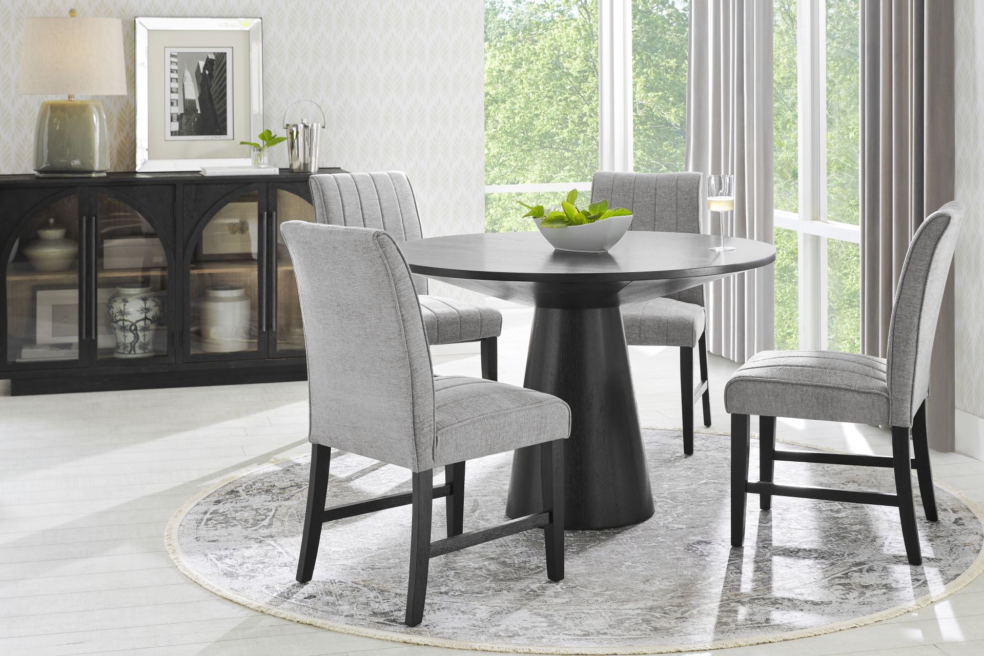 Kendall Black 5 Pc 48" Round Dining Room with Gray Side Chairs - Image 1