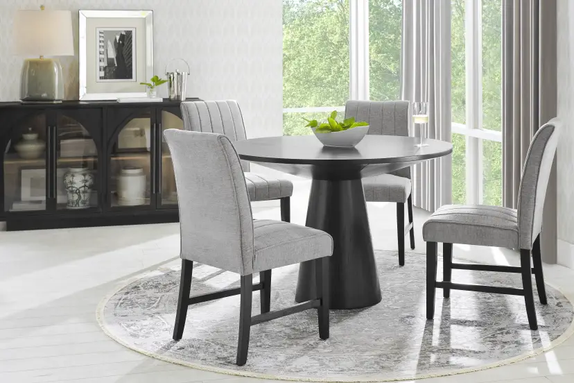 Kendall Black 5 Pc 48" Round Dining Room with Gray Side Chairs