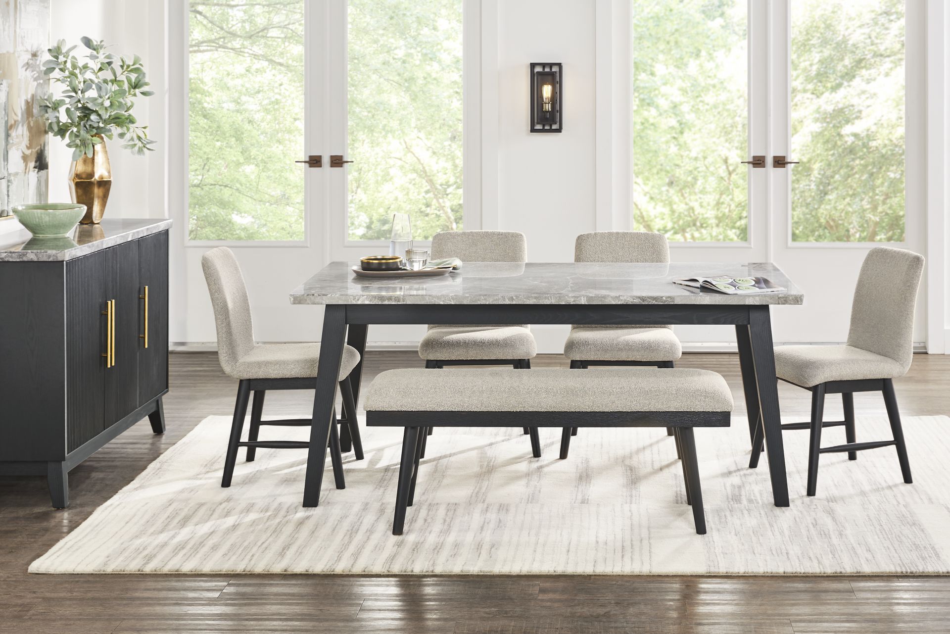 Viola Black 6 Pc Marble Top Dining Room - Image 1