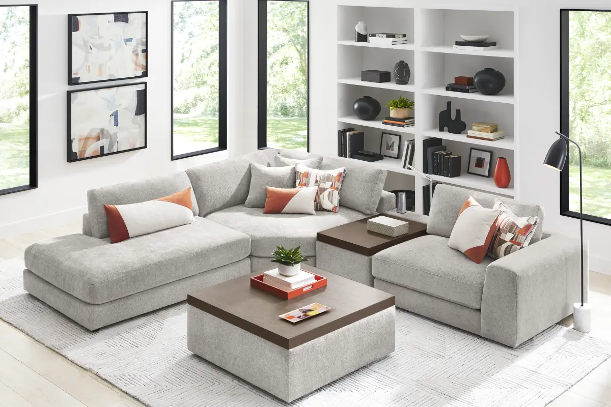 Drew & Jonathan Modularthree Gray Chenille Fabric 4pc With Left Chaise ...