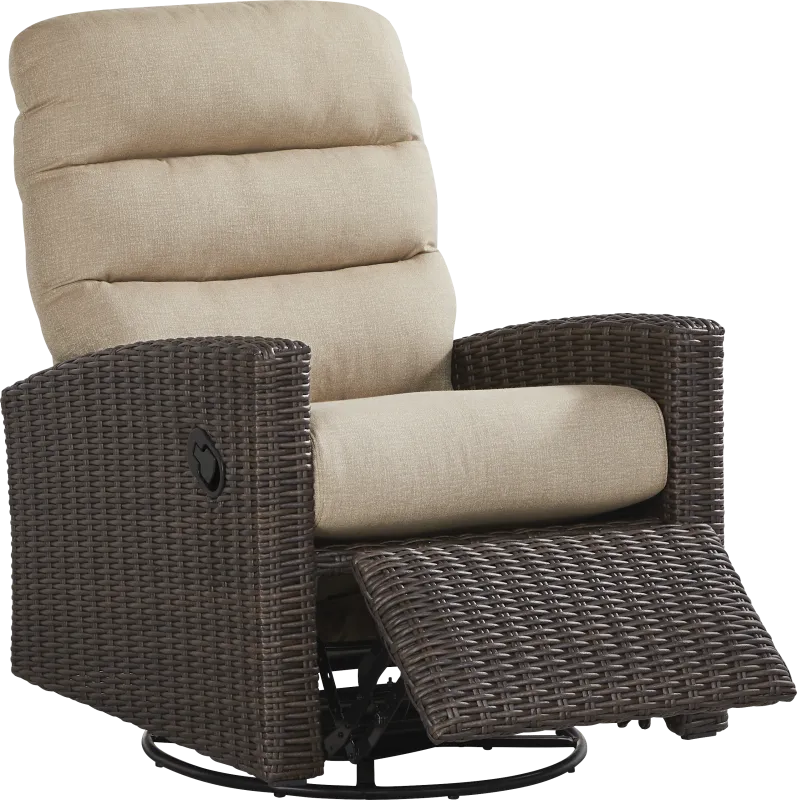 Ria Espresso Outdoor Glider Recliner with Beige Cushions