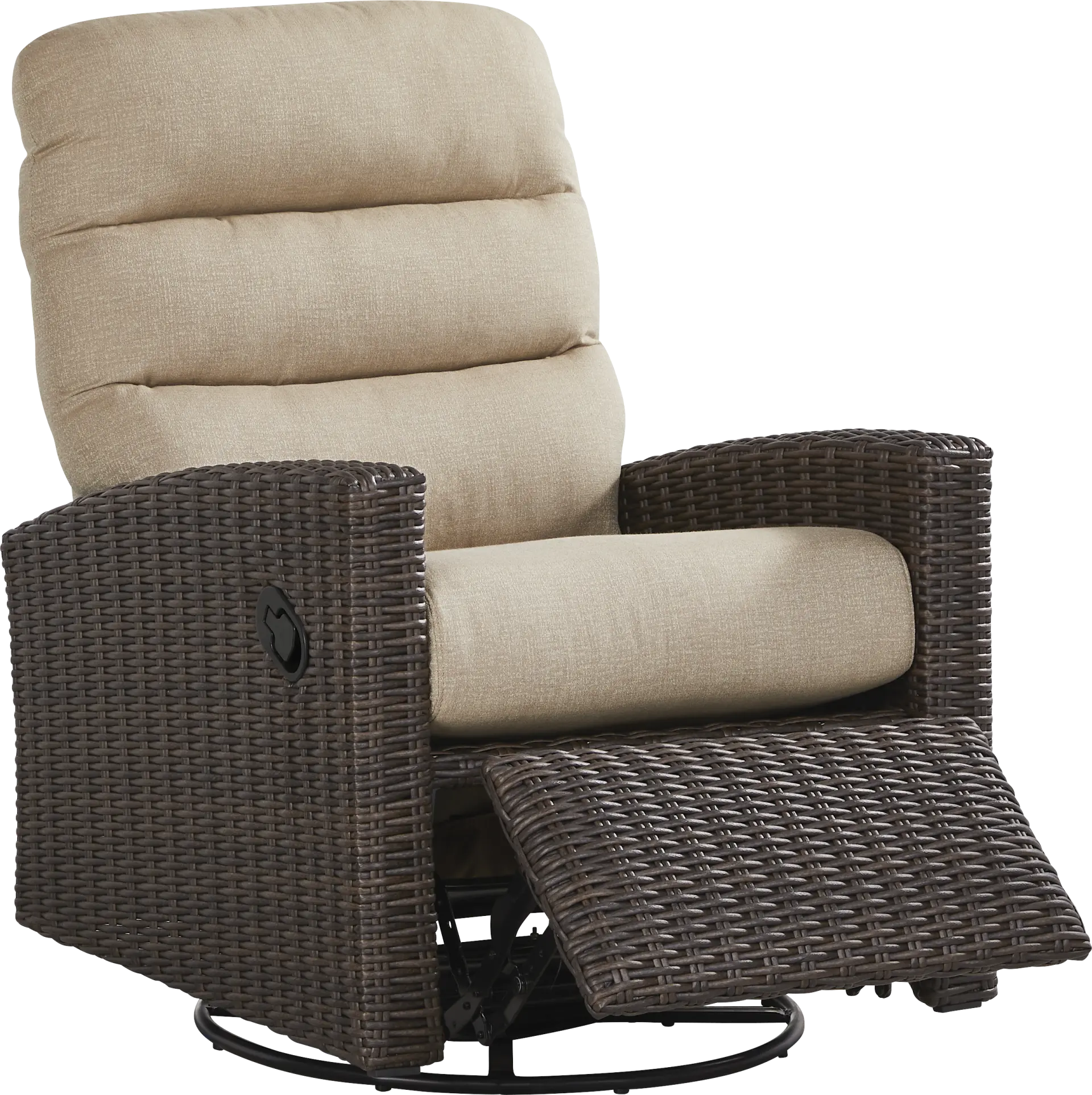 Ria Espresso Outdoor Glider Recliner with Beige Cushions
