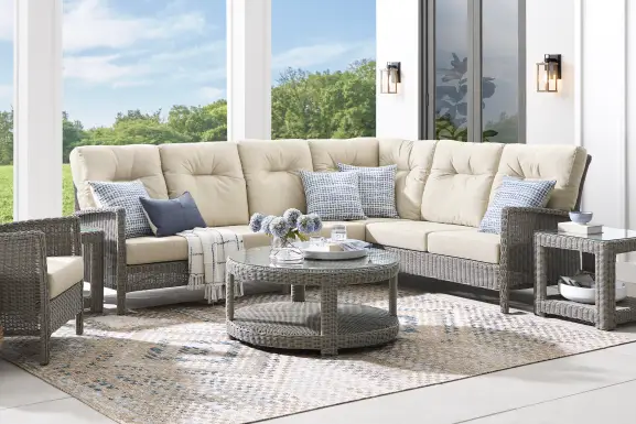 Forest Hills Gray 4 Pc Outdoor Sectional with Beige Cushions
