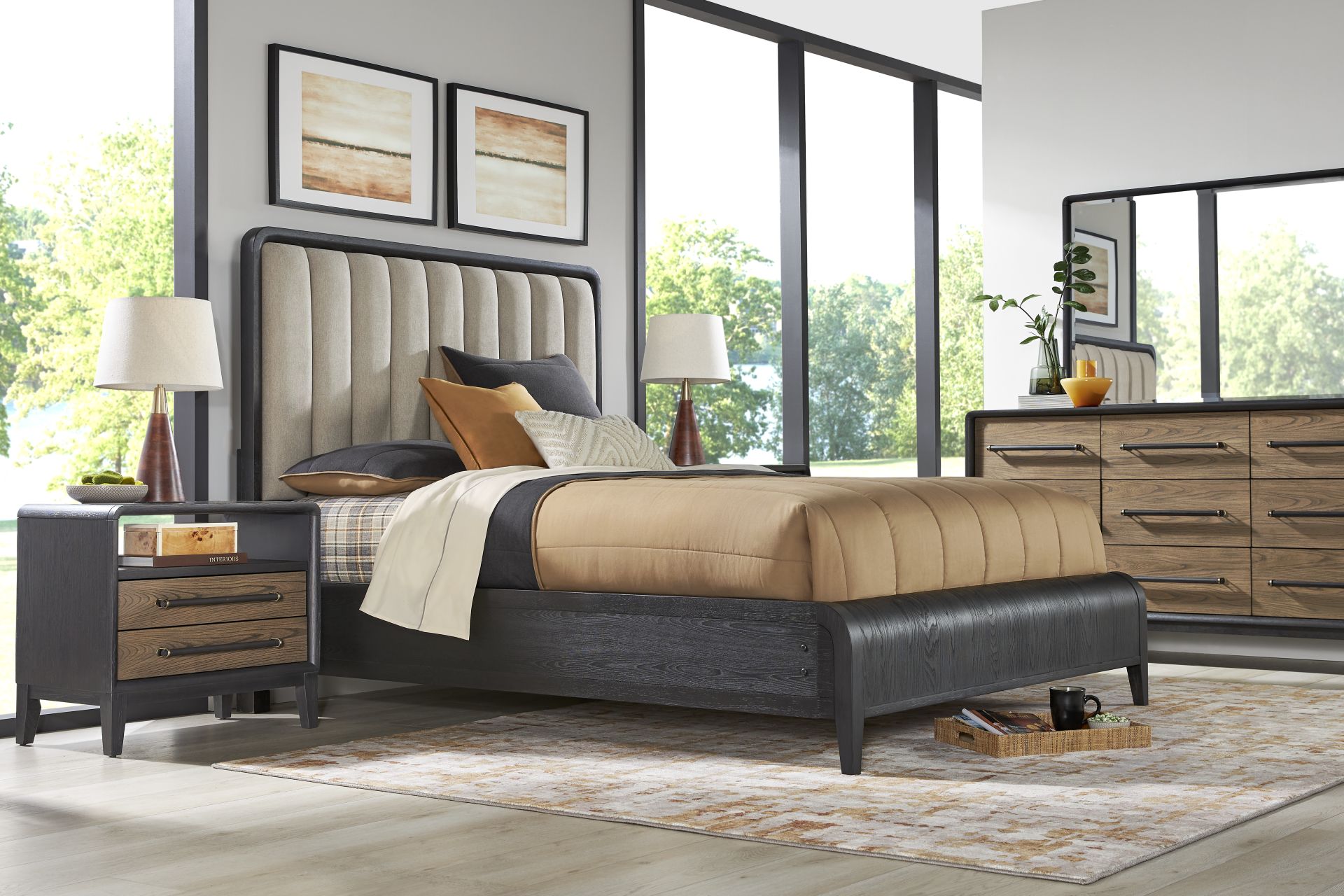 Archer Grove Black 7 Pc King Upholstered Bedroom - Image 1