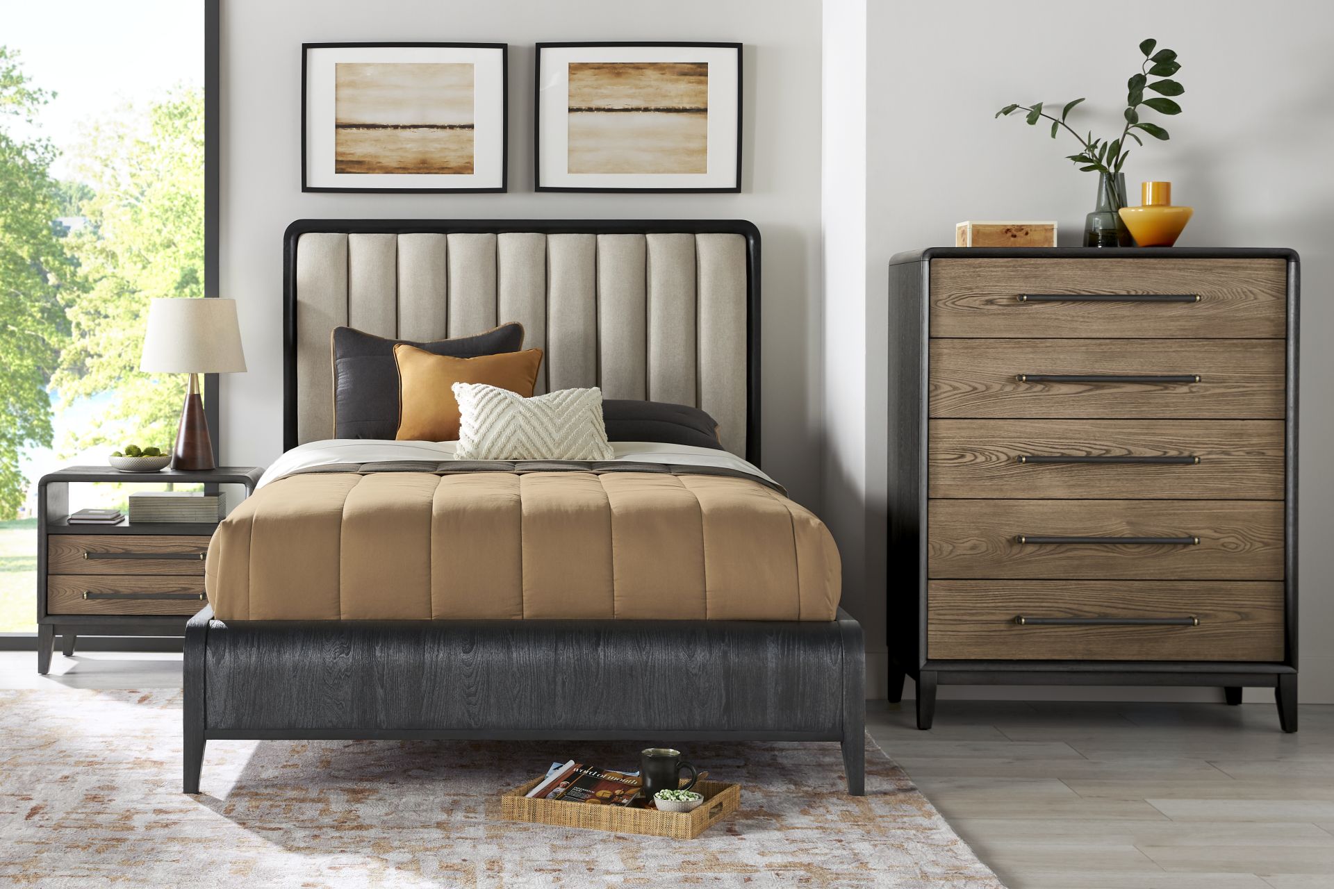 Archer Grove Black 5 Pc Queen Upholstered Bedroom - Image 1