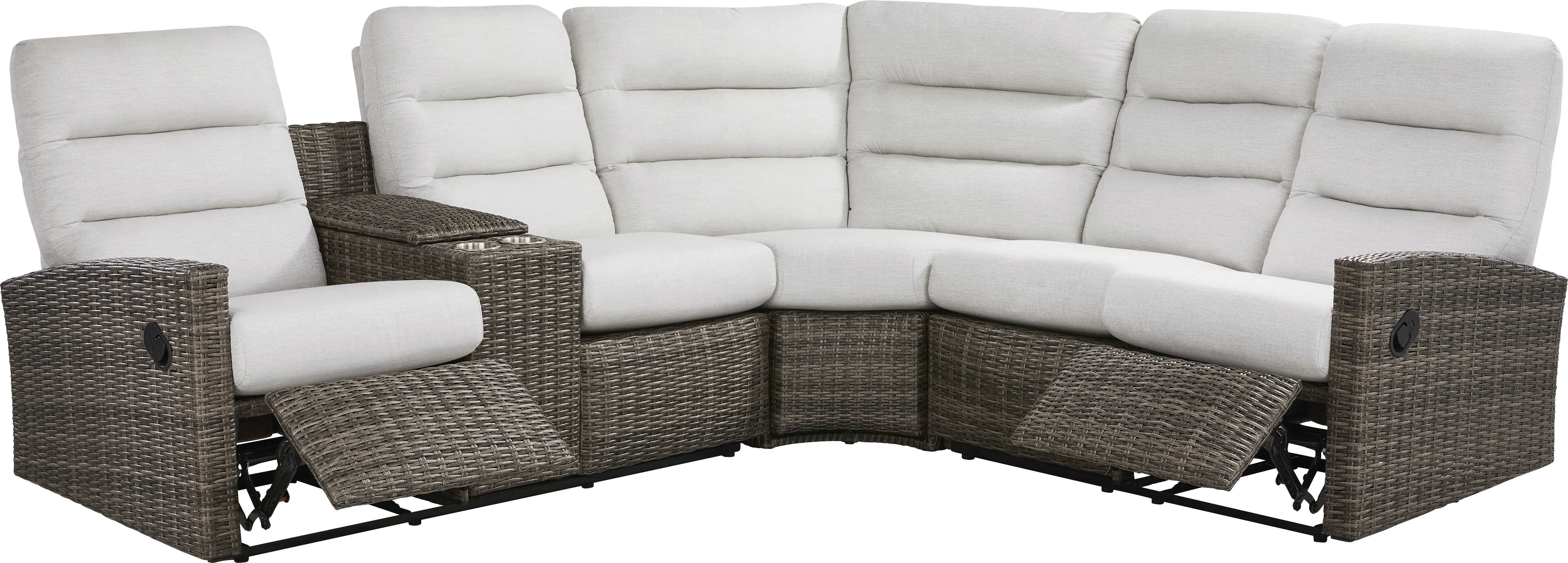 Ria Driftwood 3 Pc Outdoor Reclining Sectional with Gray Cushions - Thumbnail - Image 1