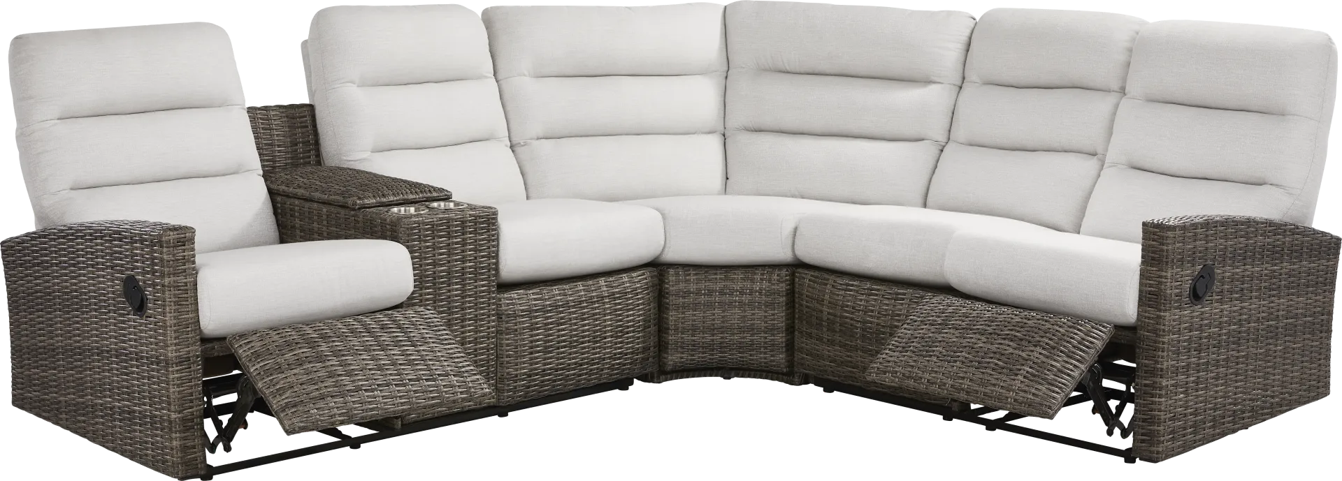 Ria Driftwood 3 Pc Outdoor Reclining Sectional with Gray Cushions - Image 1