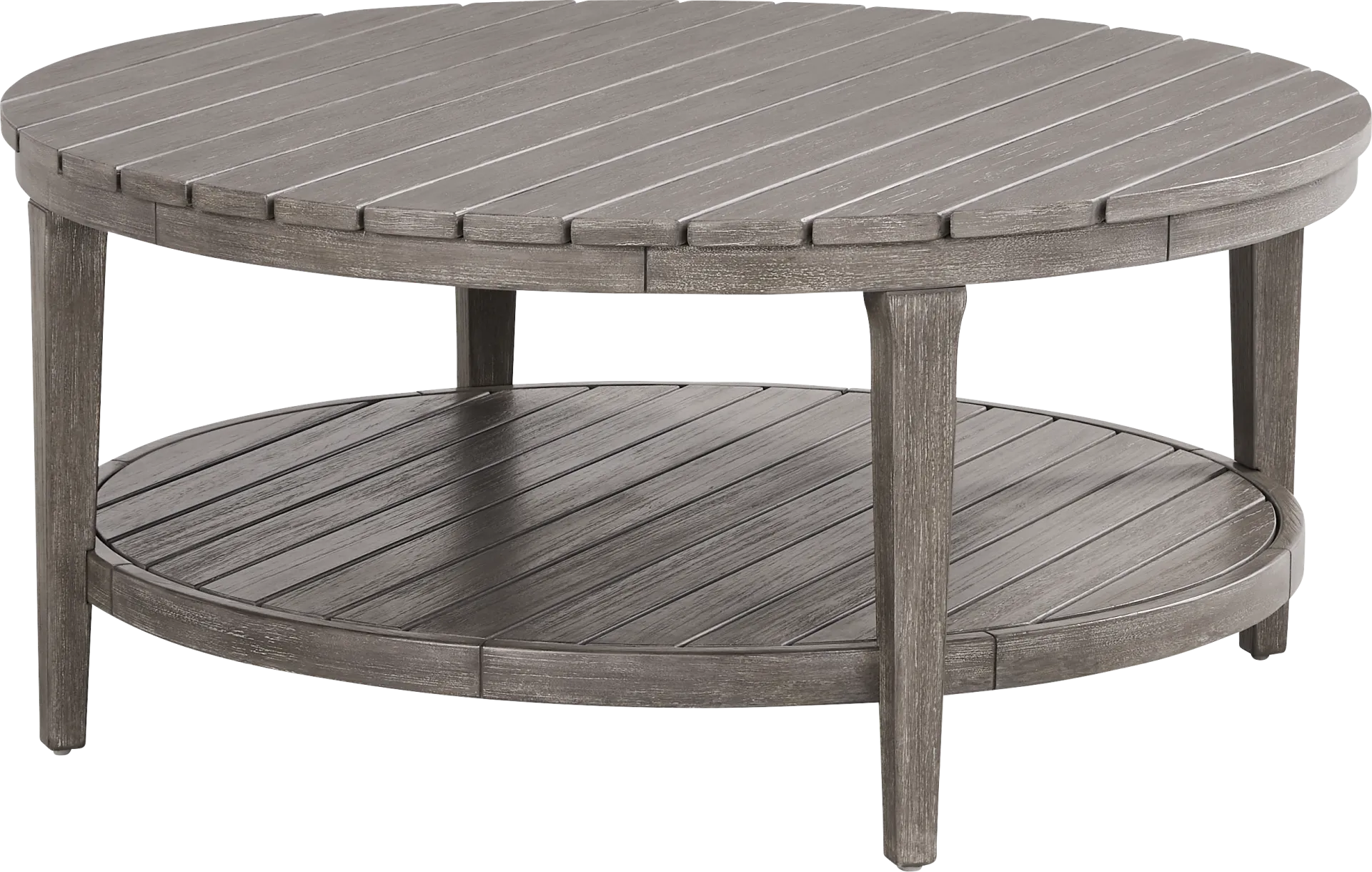 Forest Hills Gray Round Wood Outdoor Cocktail Table - Image 1