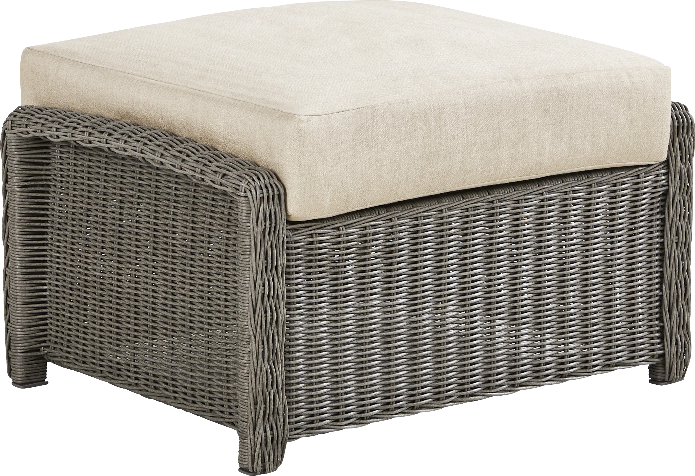 Forest Hills Gray Outdoor Ottoman with Beige Cushion - Thumbnail - Image 1
