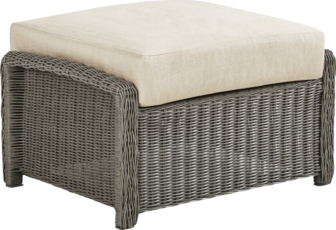 Forest Hills Gray Outdoor Ottoman with Beige Cushion