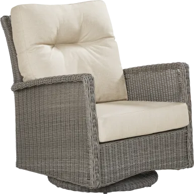 Forest Hills Gray Outdoor Swivel Chair with Beige Cushions