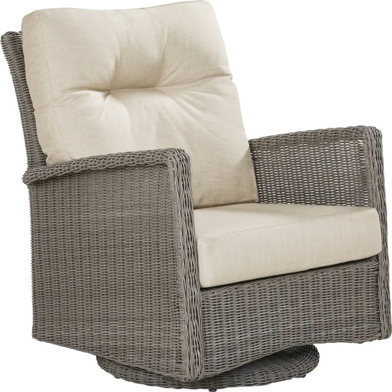 Forest Hills Gray Outdoor Swivel Chair with Beige Cushions