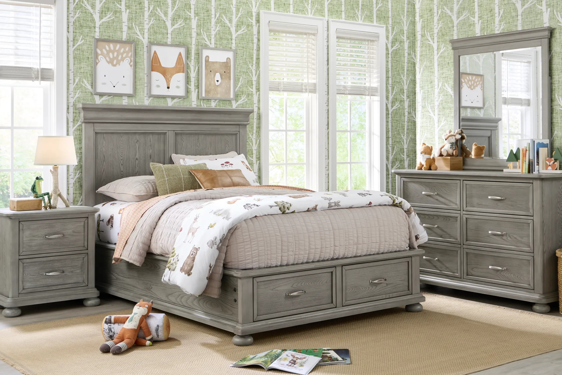 Kids Woodland Adventures Classic Gray Full Storage Bed - Image 1