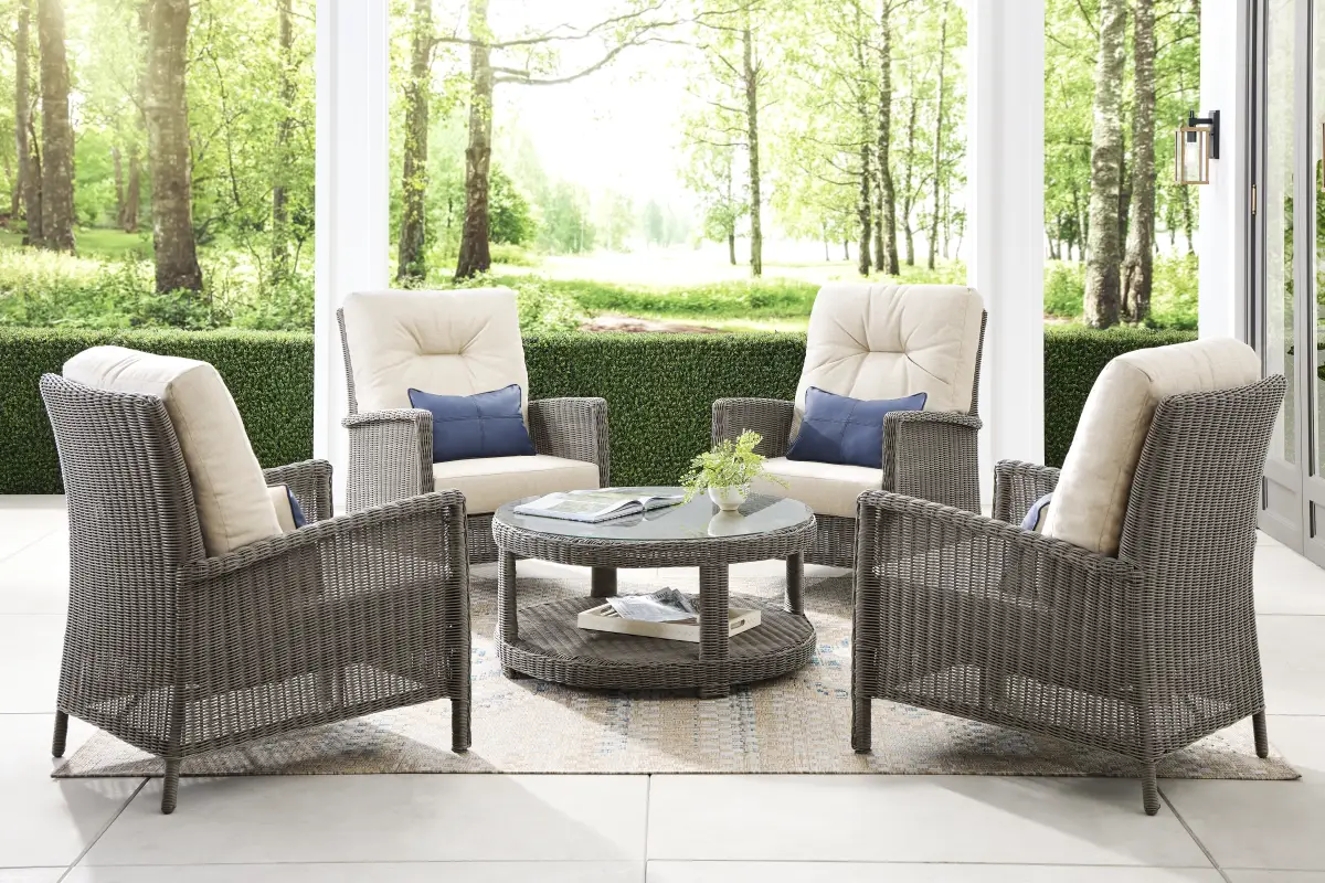 Forest Hills Gray 5 Pc Outdoor Chat Set with Beige Cushions