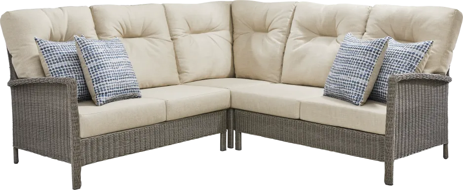 Forest Hills Gray 3 Pc Outdoor Sectional with Beige Cushions