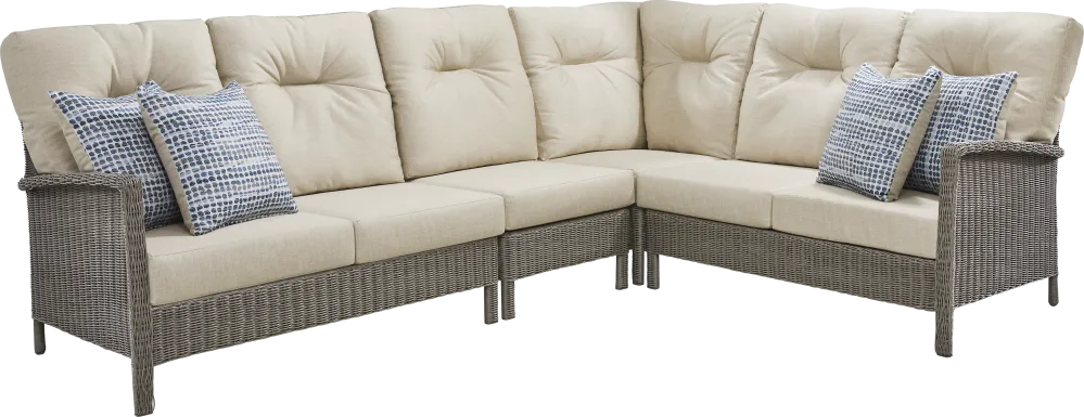 Forest Hills Gray 4 Pc Outdoor Sectional with Beige Cushions