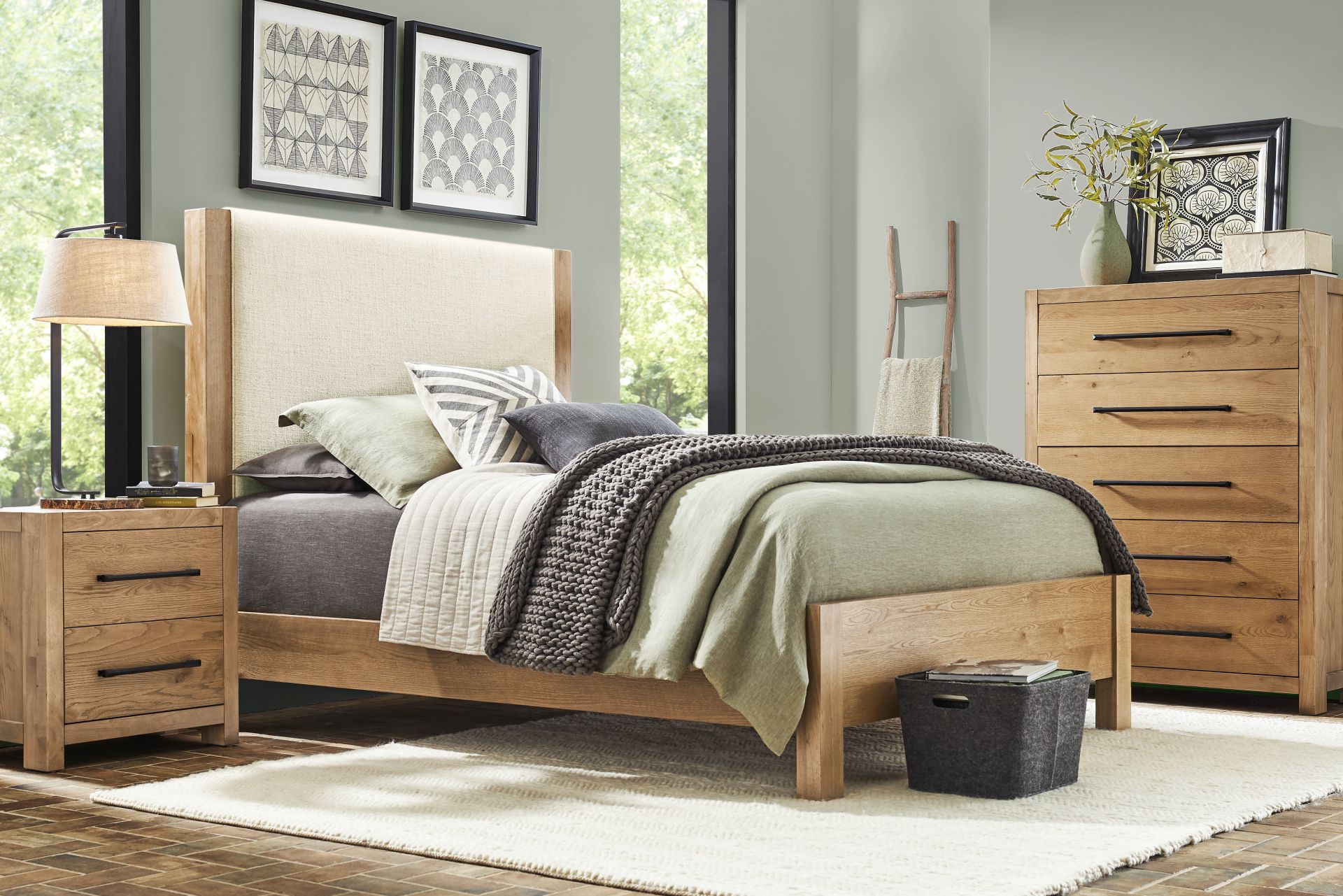 Ithaca Natural 5 Pc King Upholstered Bedroom - Image 1