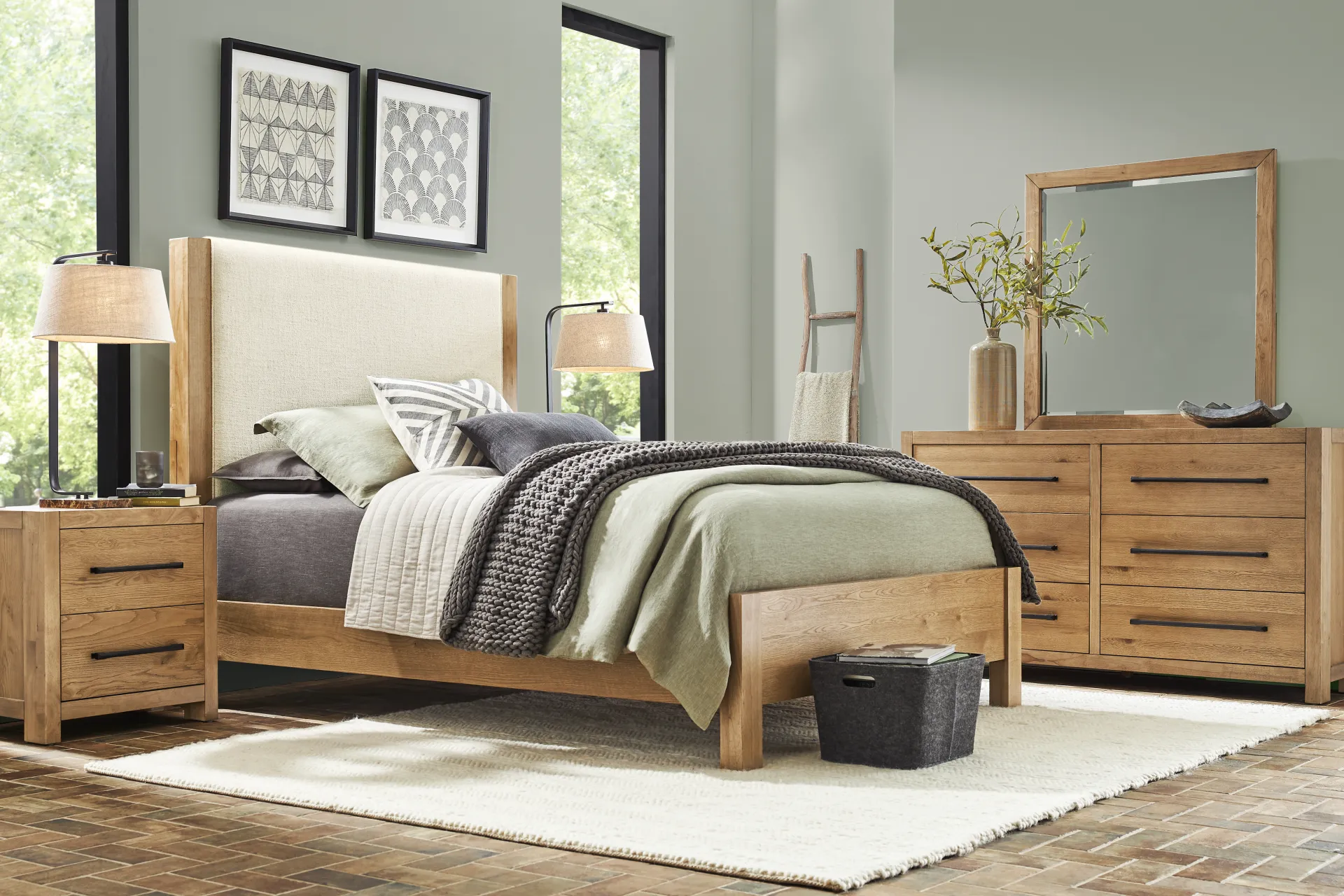 Ithaca Natural 3 Pc King Upholstered Bed - Image 1