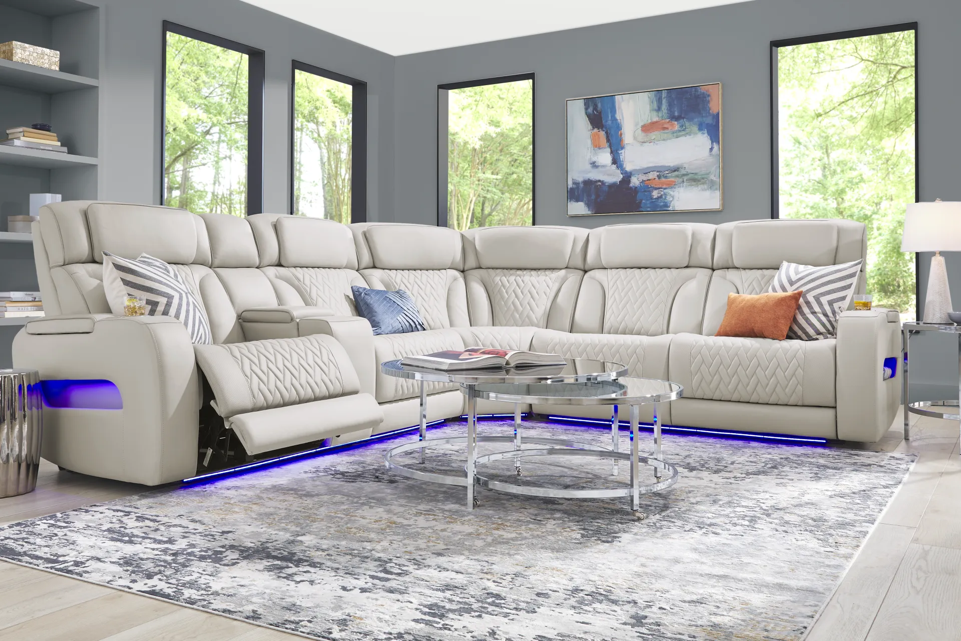 Encore Gray Leather 3 Pc Triple Power Reclining Sectional - Image 1