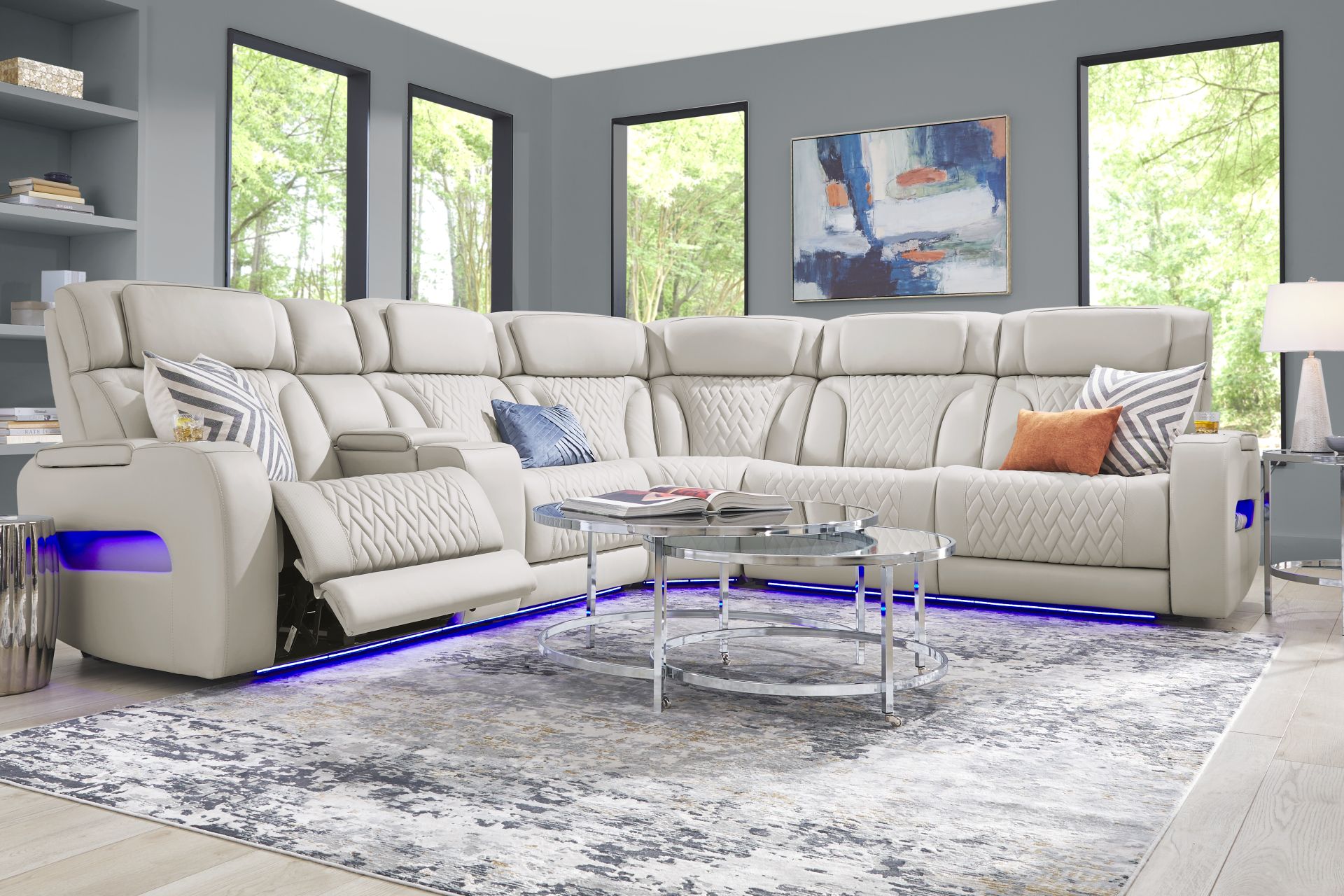 Encore Gray Leather 3 Pc Triple Power Reclining Sectional - Image 2