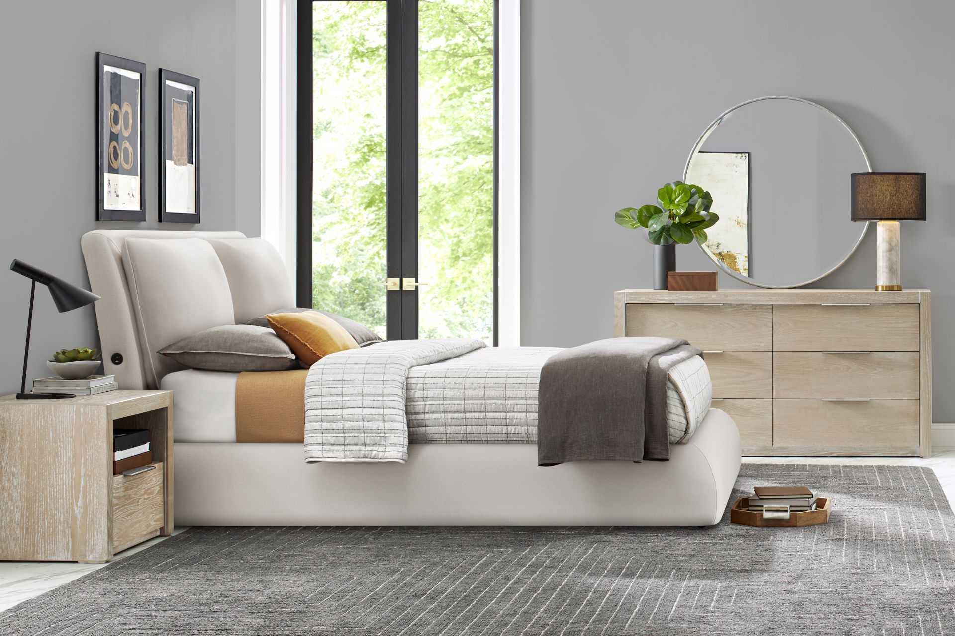 Easton Park Natural 5 Pc King Upholstered Bedroom with York Mills White Upholstered Bed - Image 1