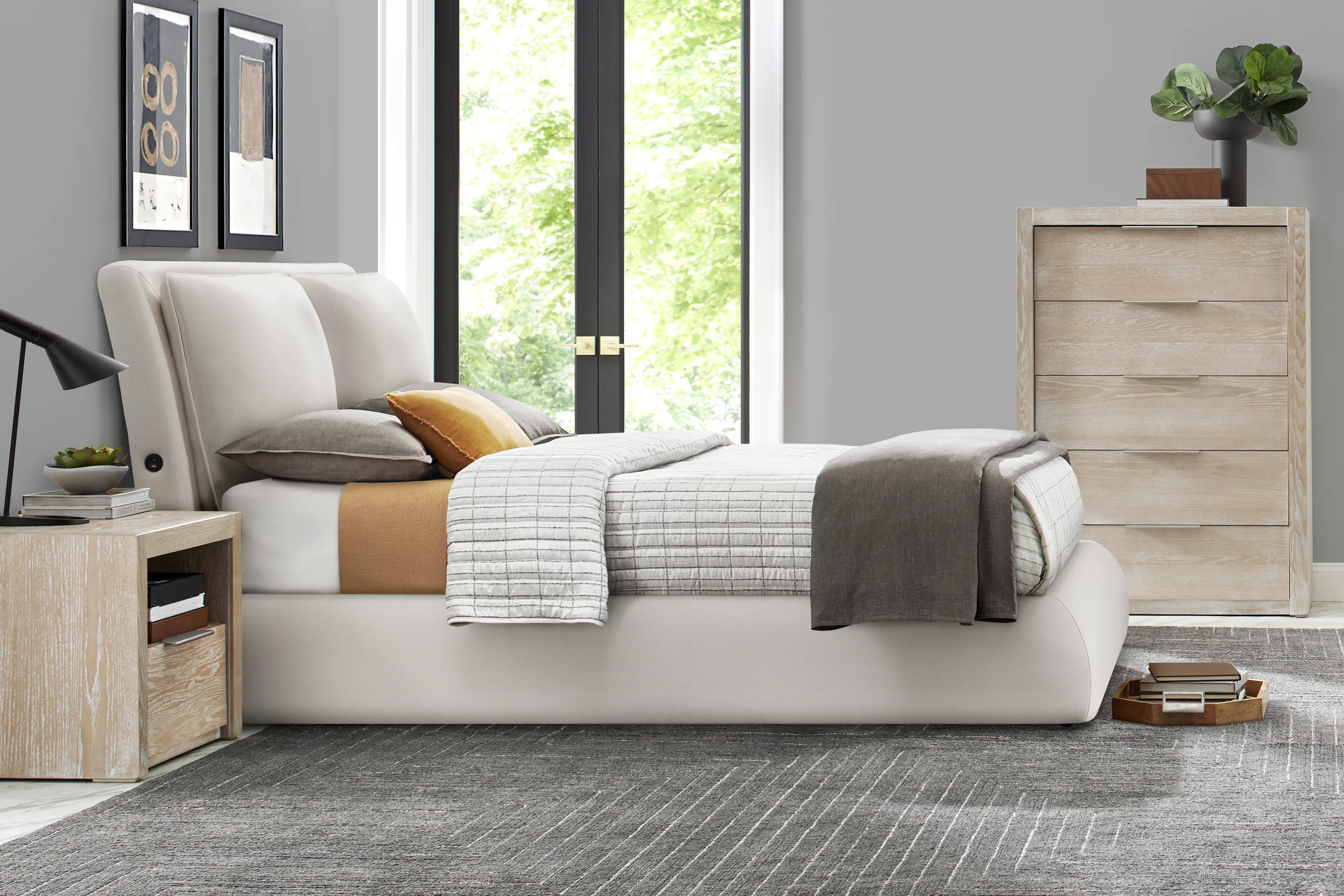 Easton Park Natural 5 Pc Bedroom with York Mills White Upholstered King Bed - Thumbnail - Image 1