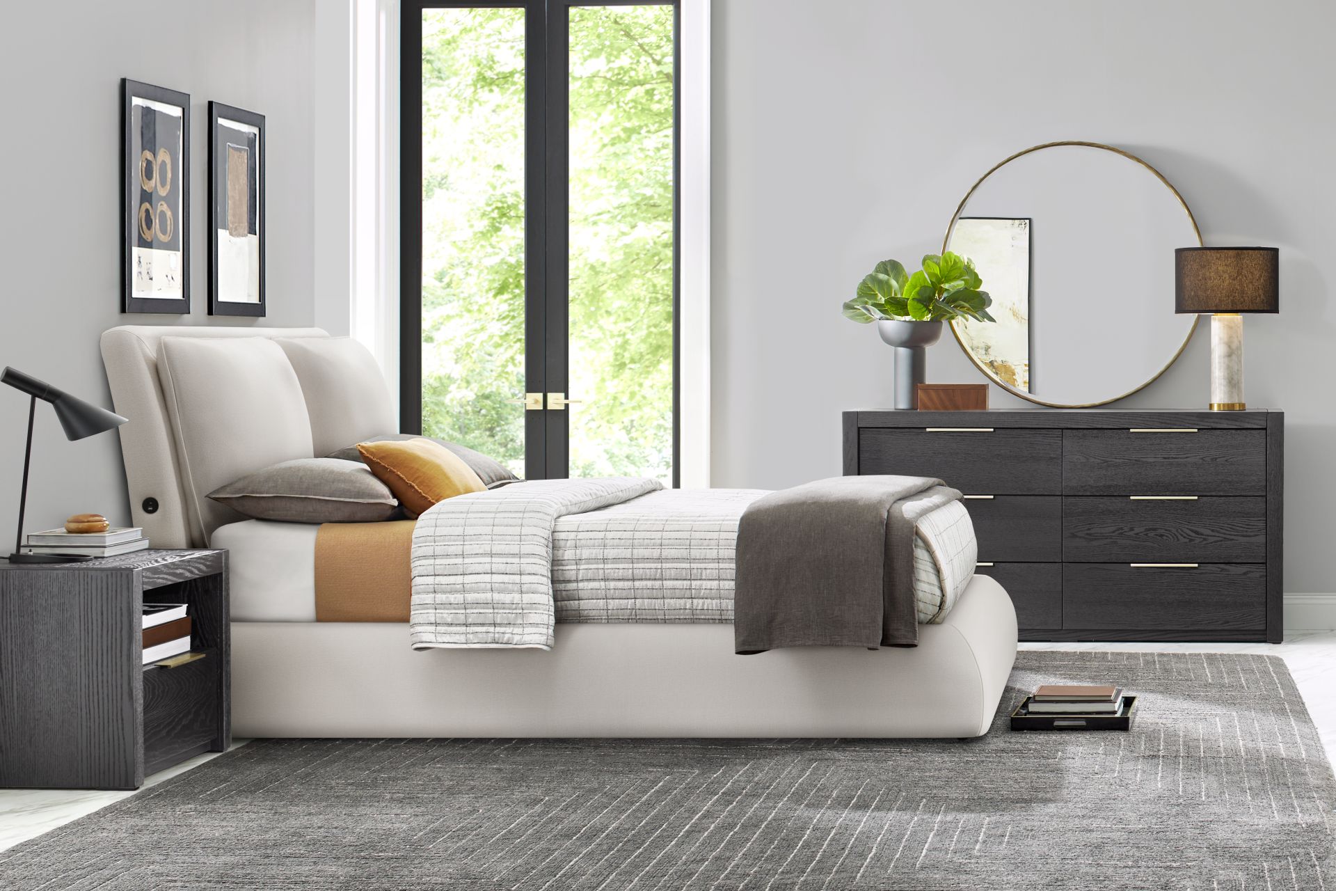 Easton Park Black 5 Pc Bedroom with York Mills White Upholstered King Bed - Image 1