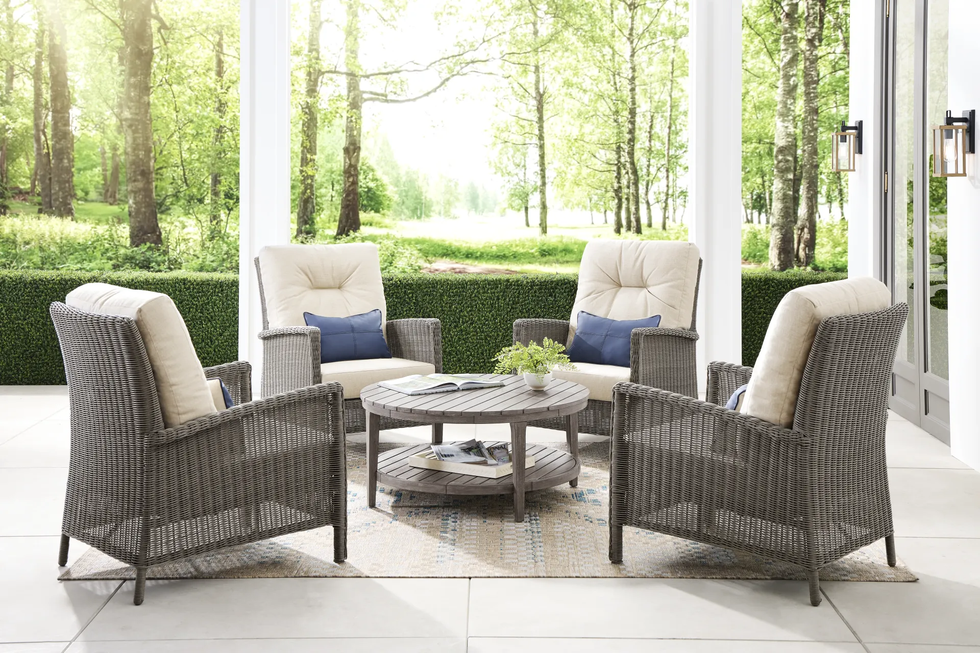 Forest Hills Gray 4 Pc Outdoor Chat Set with Beige Cushions - Image 1