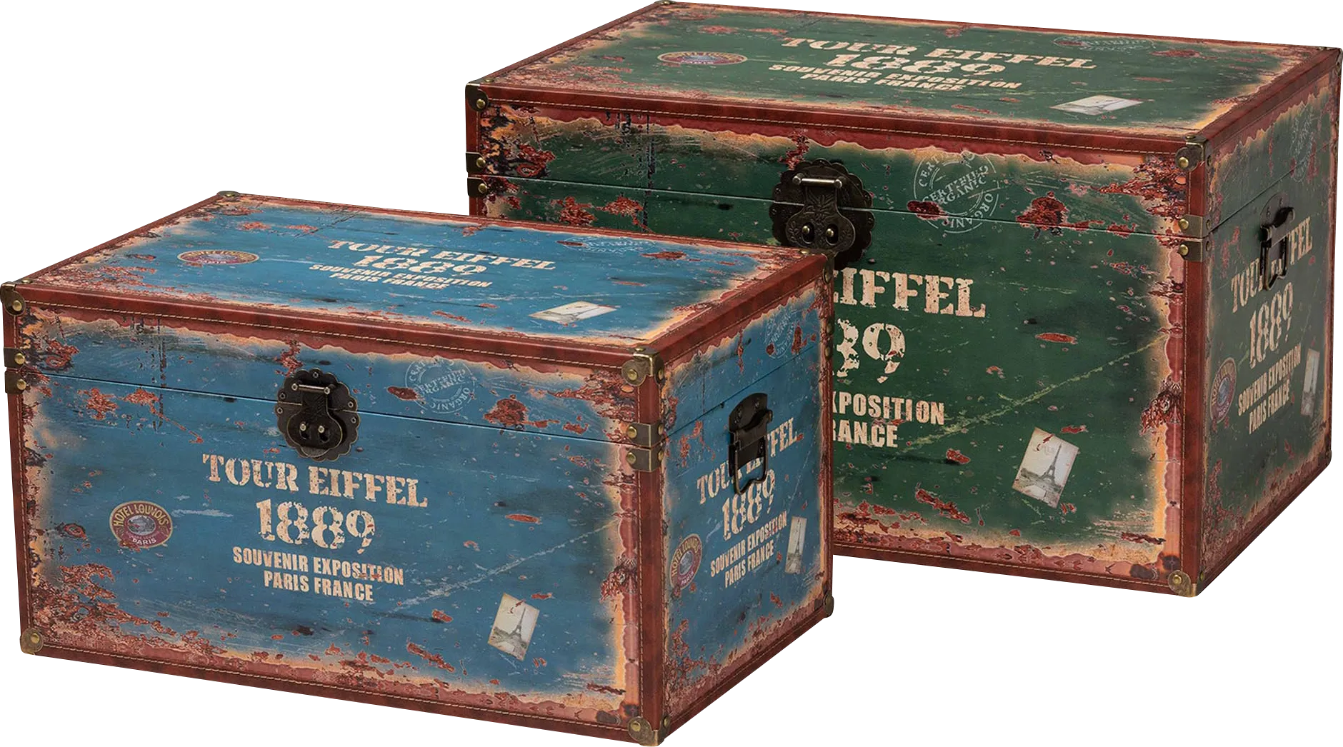 Linkville Blue and Green Storage Trunk, Set of 2 - Thumbnail - Image 1