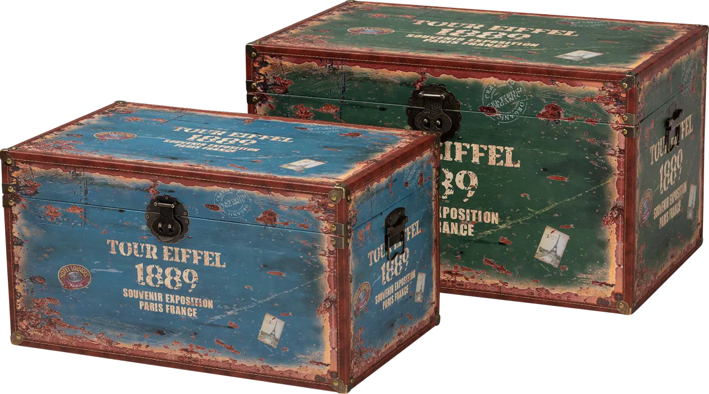 Linkville Blue and Green Storage Trunk, Set of 2