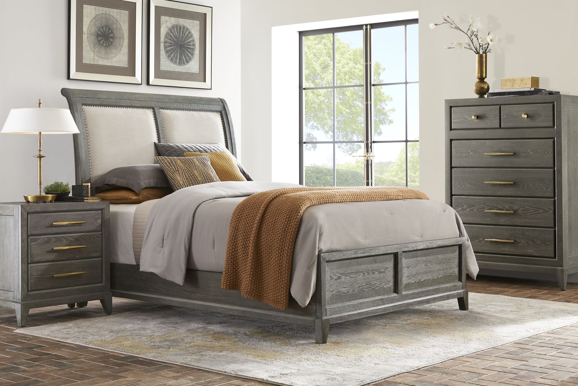 Cindy Crawford Home Kailey Park Charcoal 5 Pc King Sleigh Bedroom - Image 1